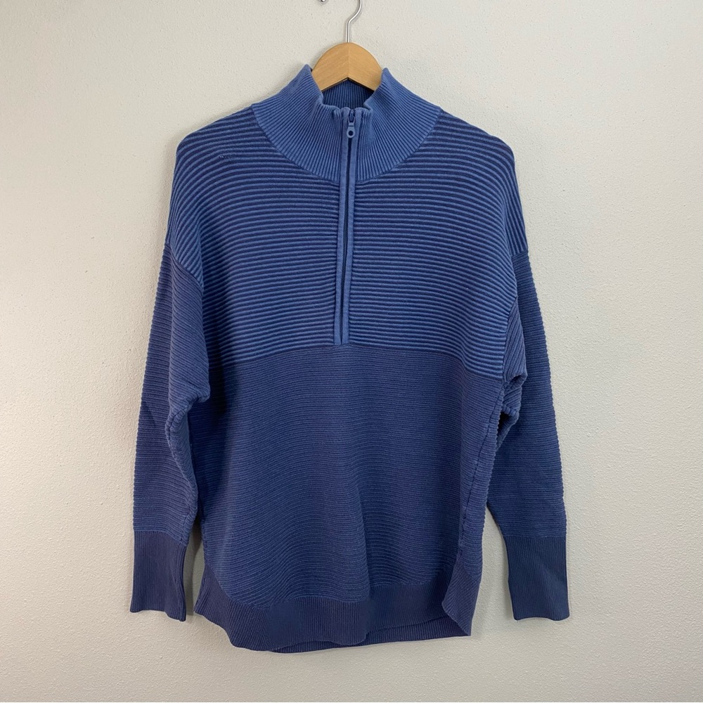 Offline by Aerie Blue Ribbed 1/4 Zip‎ Sweater Pullover Women’s Large